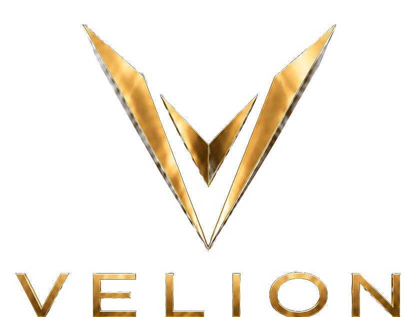 VELION 공식 골드 엠블럼과 VELION 워드마크
